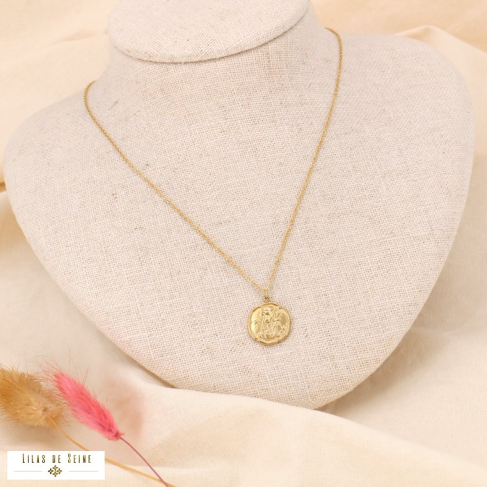 Collier signe astrologique VERSEAU zodiacal constellation acier inoxydable 0123178 doré