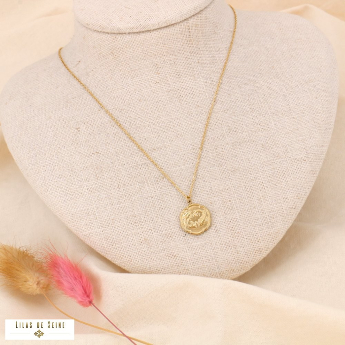 Collier signe astrologique POISSON zodiacal constellation acier inoxydable 0123174 doré