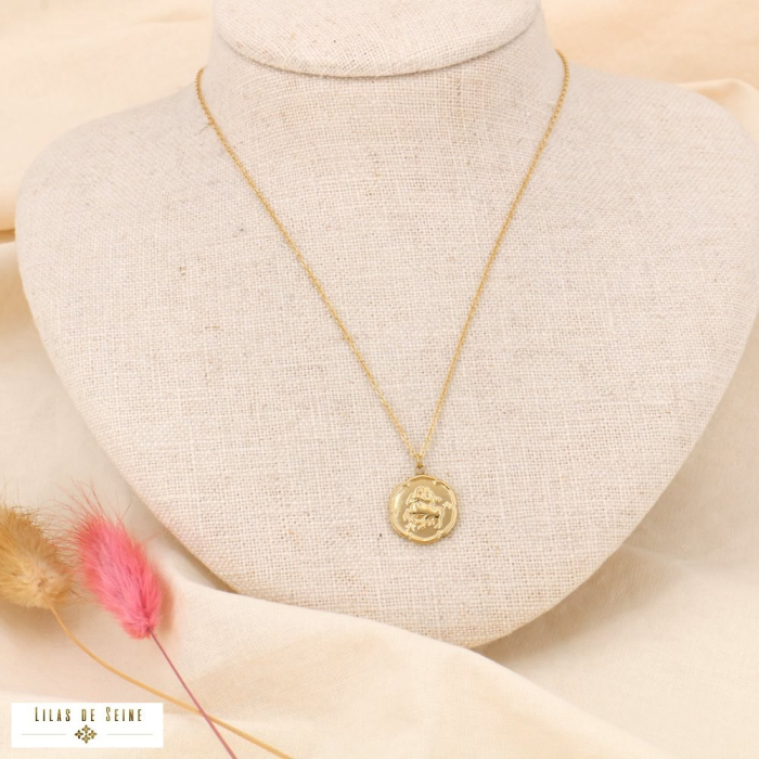 Collier signe astrologique SAGITTAIRE zodiacal constellation acier inoxydable 0123170 doré