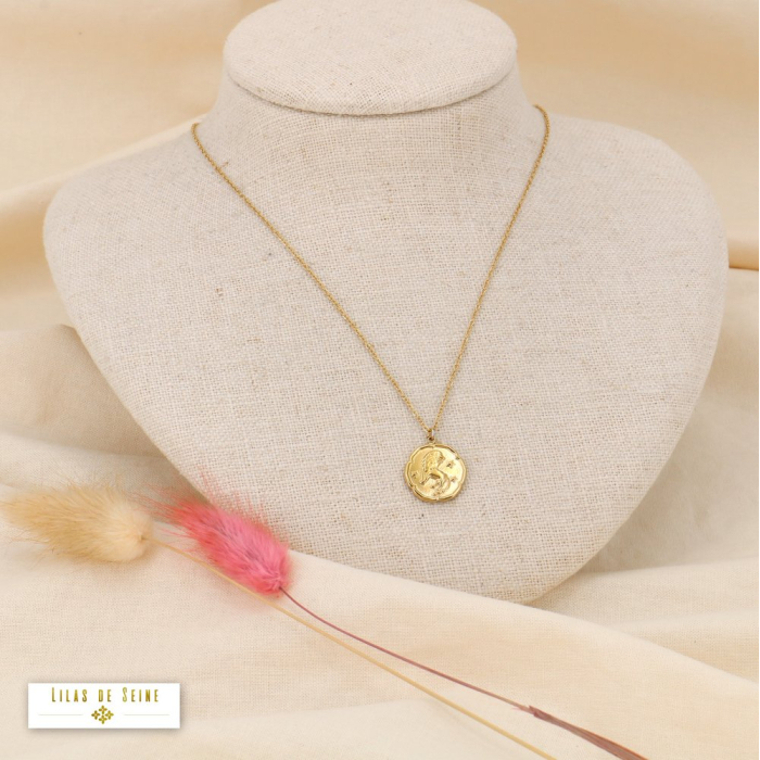 Collier signe astrologique LION zodiacal constellation acier inoxydable 0123180 doré