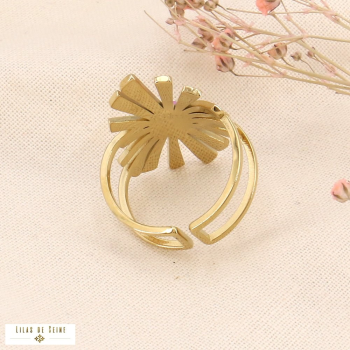 Bague large médaillon soleil acier inoxydable doré 0423061 mauve