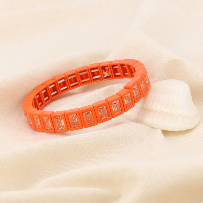 Bracelet élastique métal peint strass facettées 0224001 orange Bracelet élastique métal peint strass facettées 0224001 orange
