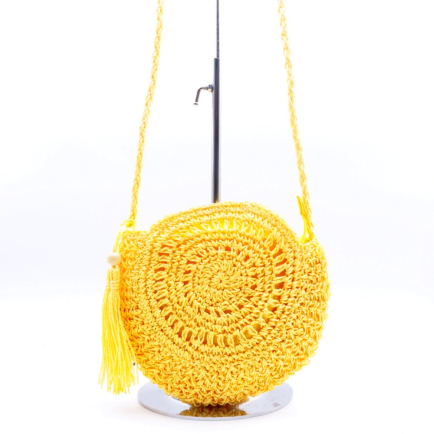 Sac rond porté épaule paille papier pompon tassel Flora&Co femme 0924032 jaune