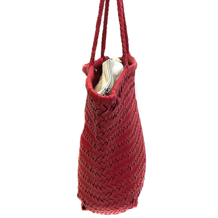 Grand cabas simil-cuir tressé femme 0924036 rouge