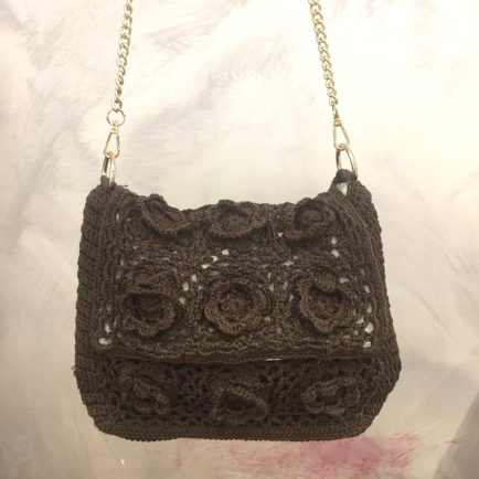 Besace coton fleurs bandoulière chaîne 0924038 marron