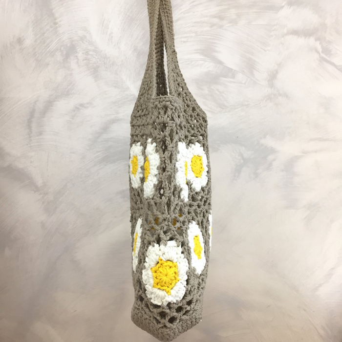 Grand cabas coton fleurs femme 0924041 taupe