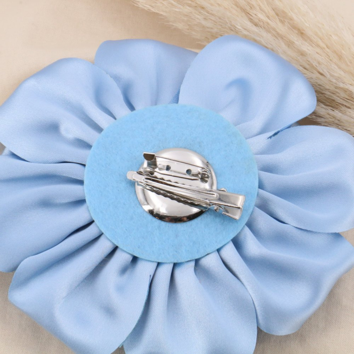 Broche ou pince à cheveux satin méga fleur 0624004 bleu