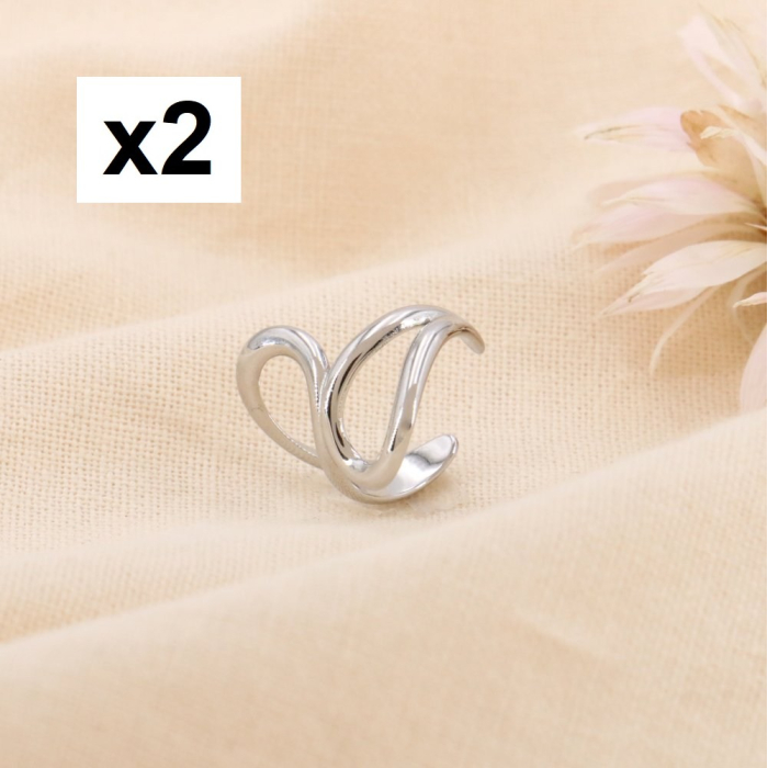 2 Bijoux d'oreilles acier inox forme cachemire minimaliste 0324145 argenté