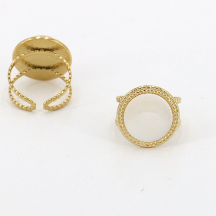 Bague ronde acier inoxydable cabochon pierre femme 0423006 blanc