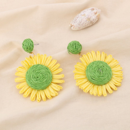 Boucles d'oreilles XXL marguerite paille tressage coloré métal 0324165 jaune