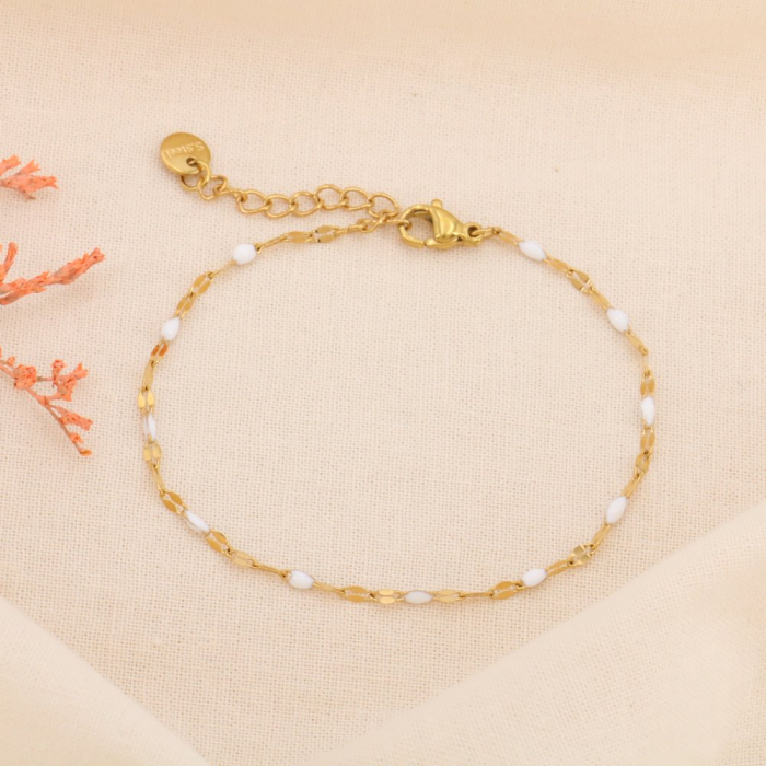 BRACELET CHAPELET BILLES MINIMALISTE RÉSINE ÉPOXY ACIER GOUTTE 0224119 blanc BRACELET CHAPELET BILLES MINIMALISTE RÉSINE ÉPOXY ACIER GOUTTE 0224119 blanc