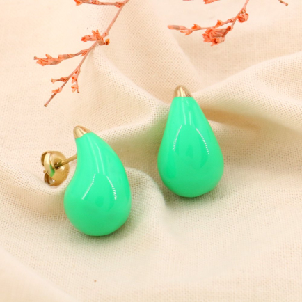 Boucles d'oreilles acier inoxydable gouttes émail coloré femme 0324233 vert