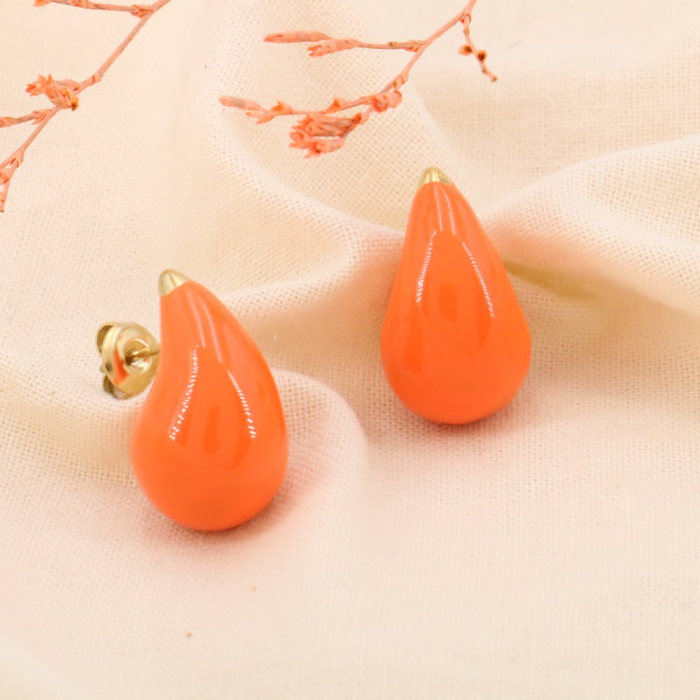 Boucles d'oreilles acier inoxydable gouttes émail coloré femme 0324233 orange Boucles d'oreilles acier inoxydable gouttes émail coloré femme 0324233 orange