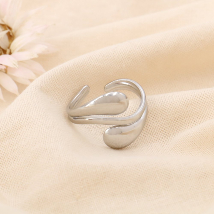 Bague ouverte acier inoxydable ondulée ajourée 0424119 argenté