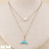 Collier double-rang acier queue de baleine perle eau douce 0123114 bleu turquoise