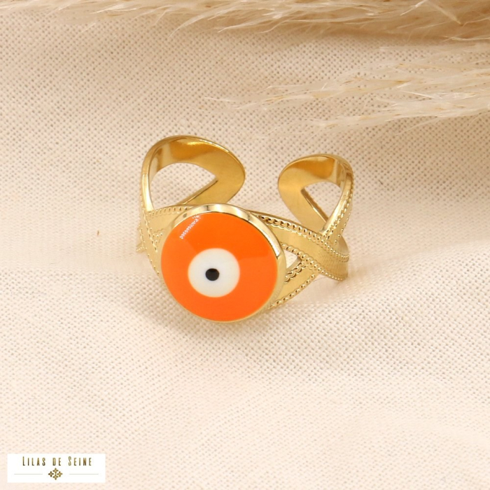 Bague oeil protecteur émail acier inoxydable 0423122 orange