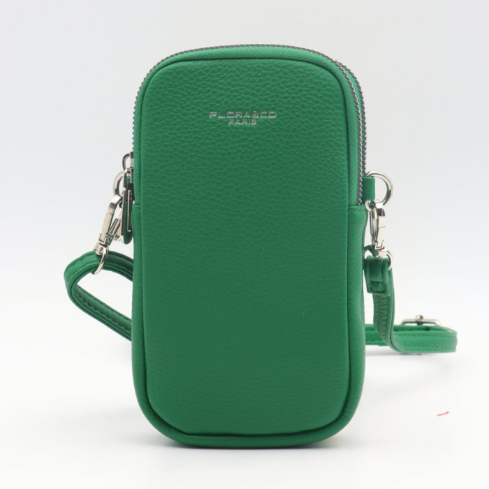 Pochette smartphone/téléphone Flora&Co simili-cuir grainé 2 fermetures zip 0923014 vert