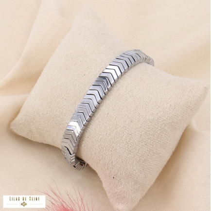 Bracelet élastique en perles hématite pour femme 0223541 argenté