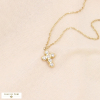 Collier court en acier et pendentif petite croix strass pour femme 0123538 blanc