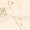 Collier acier inox tiges pièce pierre ou nacre véritable femme 0123111 blanc