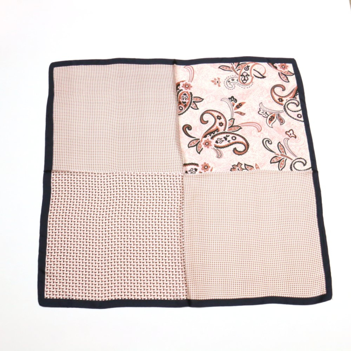 Carré satiné 4 zones fleurs cachemire pois polyester 0724507 vieux rose