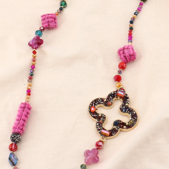 Sautoir baroque trèfle strass cristal pierre polyester métal 0124528 multi