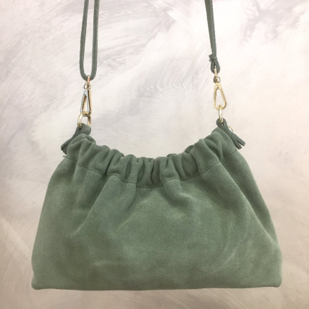 Sac porté épaule cuir véritable daim haut plissé 0924514 vert aqua