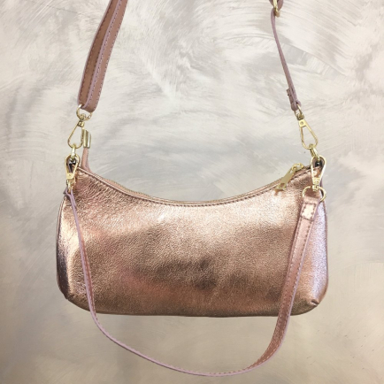 Sac porté épaule cuir véritable irisé 2 bandoulières 0924516 rose nude