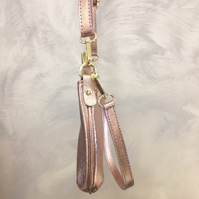 Sac porté épaule cuir véritable irisé 2 bandoulières 0924516 rose nude