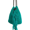 Sac bandoulière cuir véritable façon daim à franges 0917092 turquoise