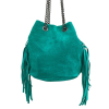 Sac bandoulière cuir véritable façon daim à franges 0917092 turquoise