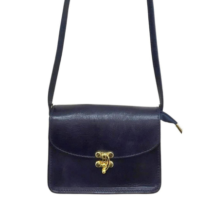 Sac porté épaule rigide cuir véritable style pleine fleur 0922547 bleu marine