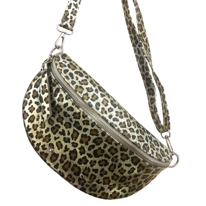 Sac banane cuir véritable lamé style métallisé 0924037 léopard doré Sac banane cuir véritable lamé style métallisé 0924037 léopard doré