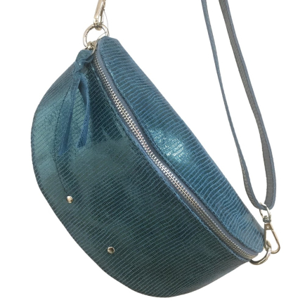 Sac banane cuir véritable lamé style métallisé 0924037 bleu canard