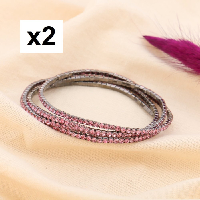 8 BRACELETS ÉLASTIQUES STRASS COLORÉS ET MÉTAL GRIS FONCÉ POUR FEMME 0223632 rose nude