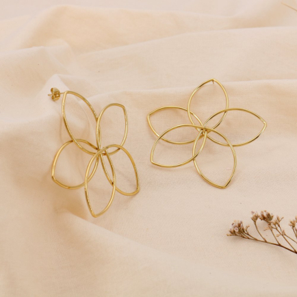 Boucles d'oreilles fil acier inoxydable méga fleurs 0324590 doré