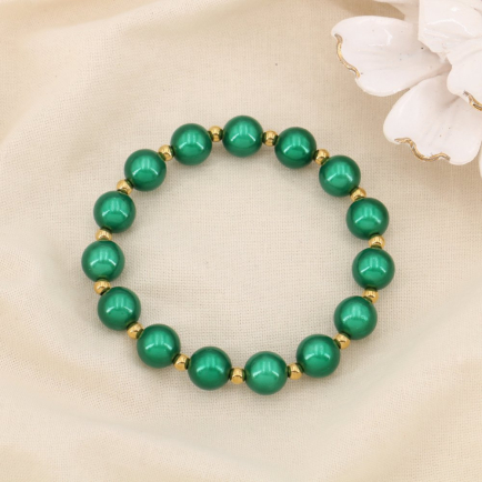 Bracelet élastique bille acrylique colorée acier inoxydable 0224554 vert