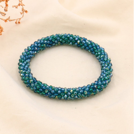 Bracelet élastique forme tube broderie de perles cristal pour femme 0223585 bleu