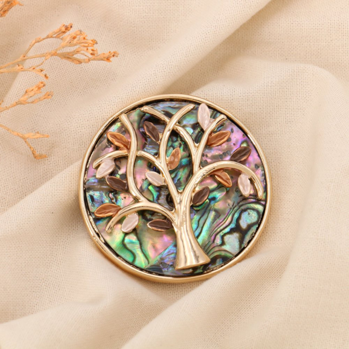 Broche aimantée colorée arbre de vie métal émail 0524515 marron