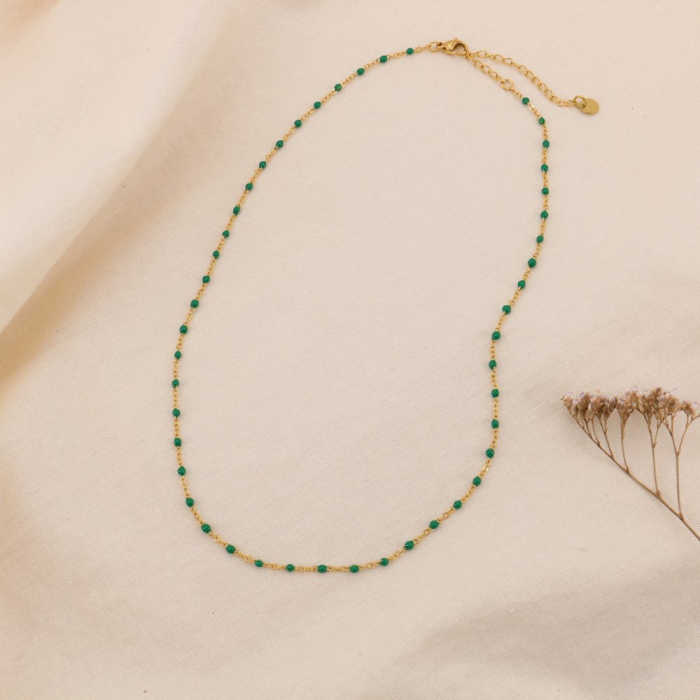 Collier chapelet billes émaillées minimaliste acier inoxydable 0124187 vert foncé Collier chapelet billes émaillées minimaliste acier inoxydable 0124187 vert foncé