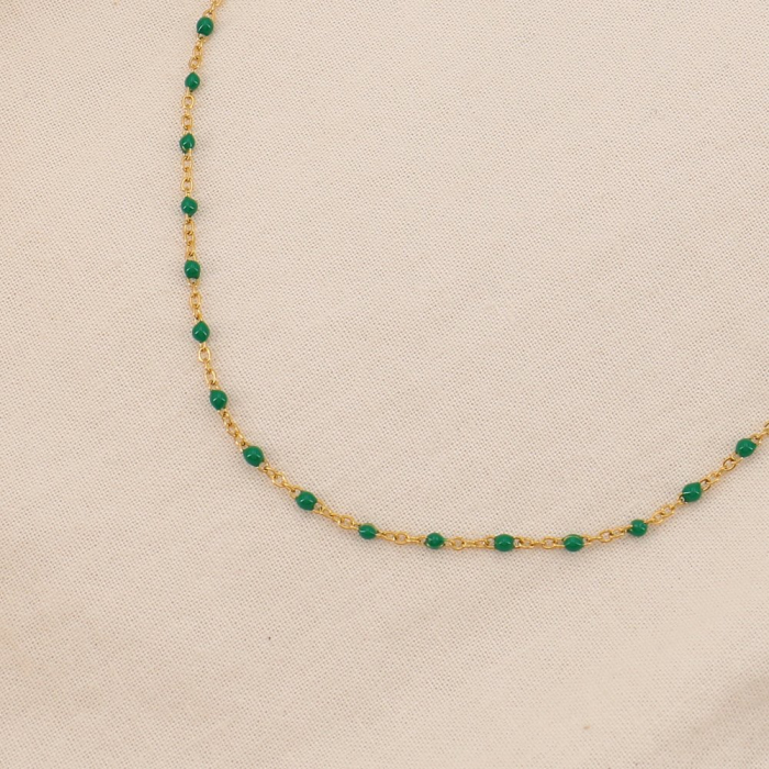 Collier chapelet billes émaillées minimaliste acier inoxydable 0124187 vert foncé