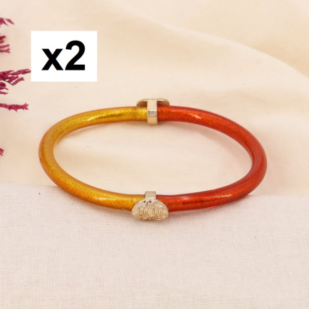 Jonc bouddhiste bicolore scintillant et fleur de lotus gravée pour femme 0223571 orange