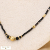 Collier ethnique-chic acier inox billes facettées pierre 0123583 noir