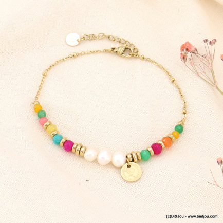 Bracelet pièce de monnaie pierres chaîne acier inoxydable 0223076 multi