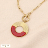 Collier fermoir à bascule acier inoxydable cercle acrylique 0123523 rouge bordeaux