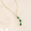 Collier acier inoxydable pendentif 3 gouttes pierre naturelle 0123558 vert