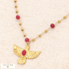 Collier ras de cou oiseau acier inoxydable billes pierre 0123535 fushia