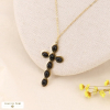 Collier court croix romane acier inox doré cabochons pierres 0123542 noir Collier court croix romane acier inox doré cabochons pierres 0123542 noir