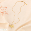 Collier acier inoxydable fleur et cabochon pierre naturelle 0124091 blanc