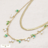 Collier double-rangs acier inoxydable cristal perles acrylique 0124064 vert